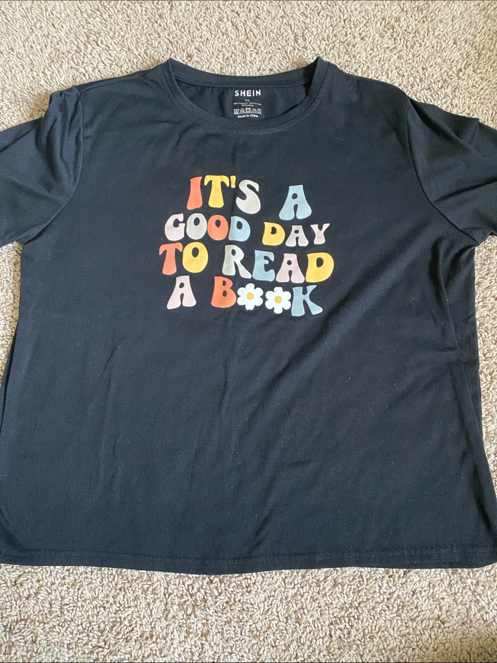 SHEIN Black Tee with Multicolor Retro 'It's a Good Day to Read a Book' Graphic